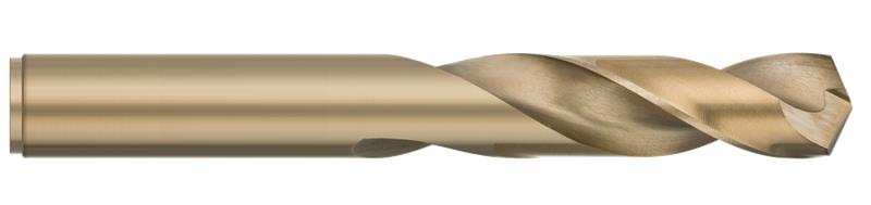 0.3160 in. Drill Diameter x 1.6875 in. (1-11/16) Flute Length 2 Flute Type J Gold Oxide Coated Cobalt Stub Length Drill